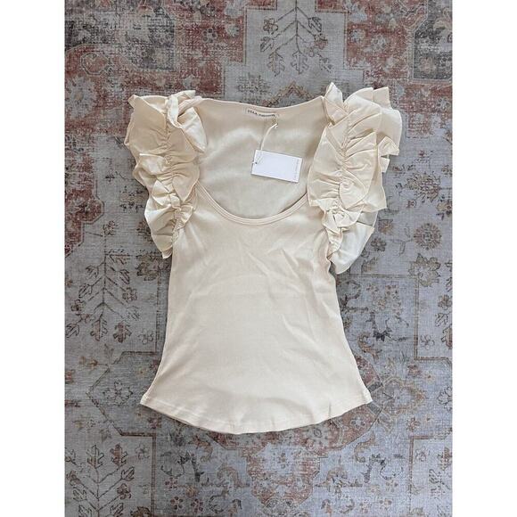 Ulla Johnson Koa Top in Cream Ribbed Knit Ruffle Cap Sleeve Size P Petite - Picture 3 of 10